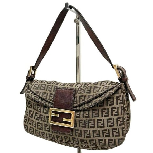 Authentic FENDI Mamma Zucca Zucchino Bucket Baguette Tan Gold Flap Bag Purse - Picture 3 of 15